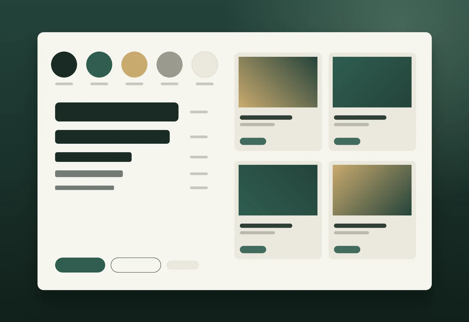 Design system sheet for the professional services website project showing colors, type scale, buttons and cards