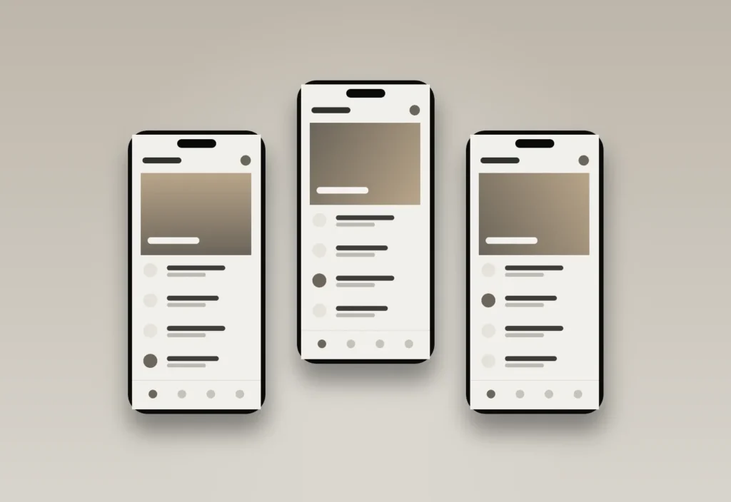 Mobile screens from the studio portfolio website project