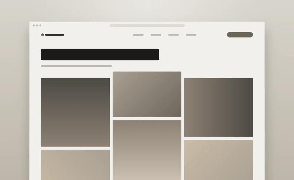 Minimal portfolio website with a masonry grid of warm neutral image tiles