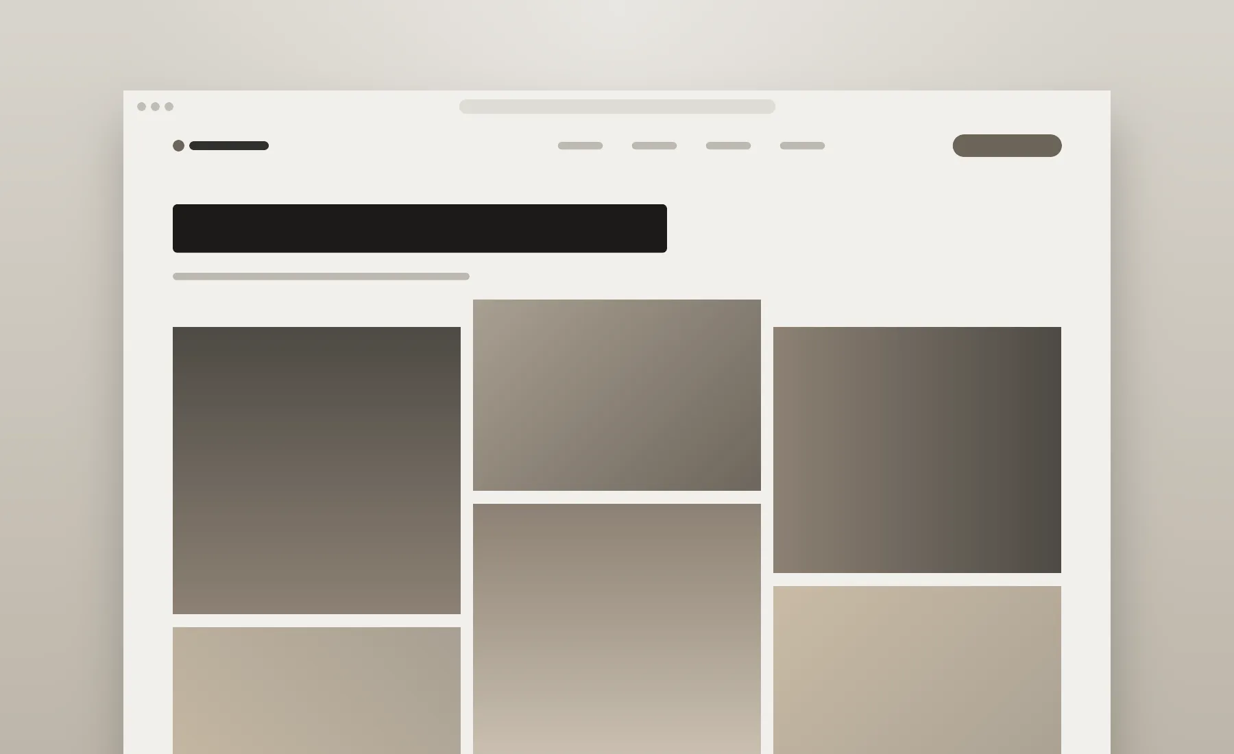Minimal portfolio website with a masonry grid of warm neutral image tiles